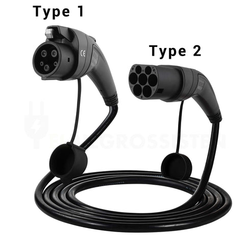 Mode 3 - EBG Type 2 til type 1 ladekabel - 32A - 1 fase - 7,4 kW - Elbilgrossisten