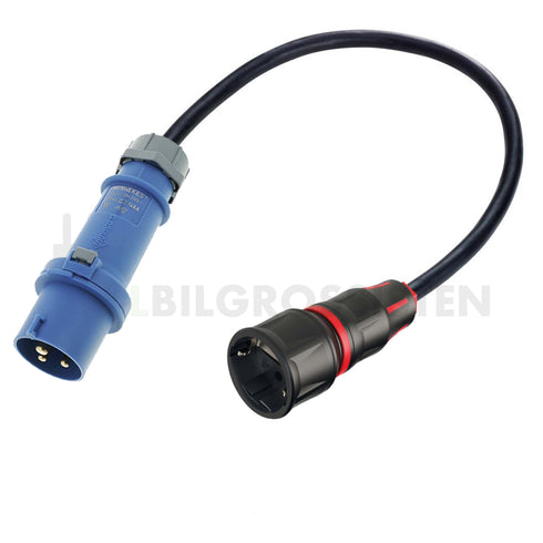 Kabeladapter - 16A blå CEE 1-fase - 216-6 til Schuko - Elbilgrossisten