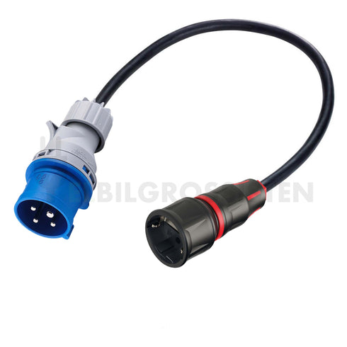 Kabeladapter - 16A blå CEE 3-fase - 316-9 til Schuko - Elbilgrossisten