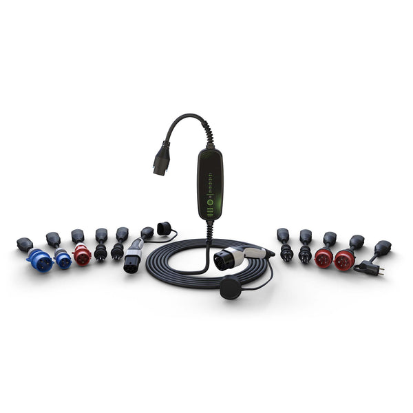 SPARK UNIVERSAL 2.0 — Bluetooth + WiFi — Schuko / CEE / type 2 til type 2 — justerbar ladekabel 6A-32A — 32A / 3 fas — 22 kW