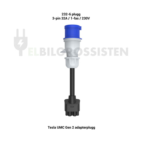 Tesla UMC Gen 2 Adapter - Overgang - 232-6 - 32A 1P 230V - Elbilgrossisten