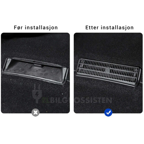 TSLA Ventilasjonsdeksel - Air Vent Cover - Tesla Model Y - Before After - Elbilgrossisten