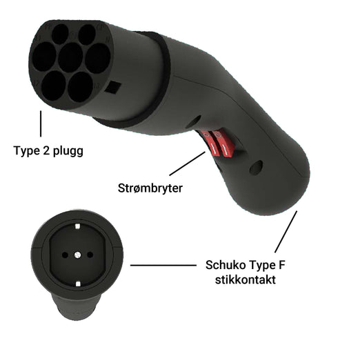 Type 2 til Schuko adapter - Stikkontakt - Elbilgrossisten