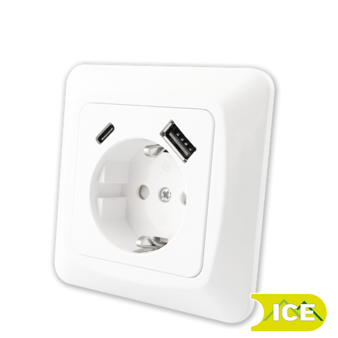 STIKK INNF M/J ENKEL M/USB A+C 18W USB SCALA ICE HURTIGKOBLING