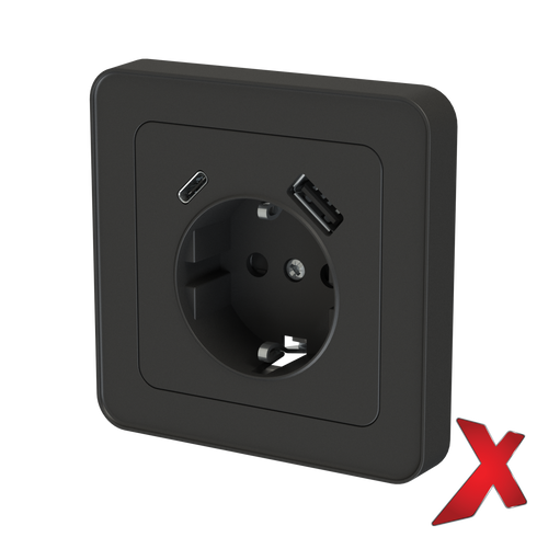X.STIKK INNF ENKEL M/USB A+C SORT 18W USB HURTIGKOBLING