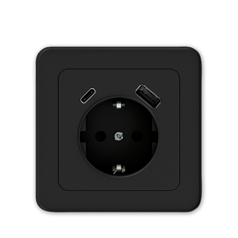 X.STIKK INNF ENKEL M/USB A+C SORT 18W USB HURTIGKOBLING