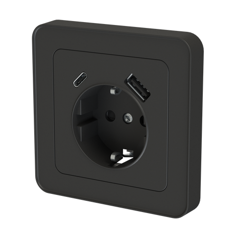 X.STIKK INNF ENKEL M/USB A+C SORT 18W USB HURTIGKOBLING