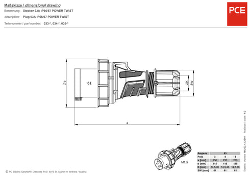 STØPSEL 400V 3P+N+J 463-6 IP67 PCE