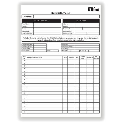 ETLINE KURSFORTEGNELSE M/LIM