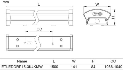 ETLED DROP 55W, IP44 1500MM 3000/4000K