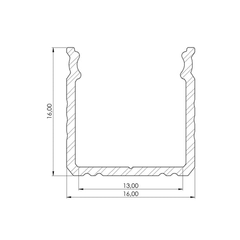 ETLED STRIP PROFIL HØY SORT PÅVEGG H:16MM L:2020MM