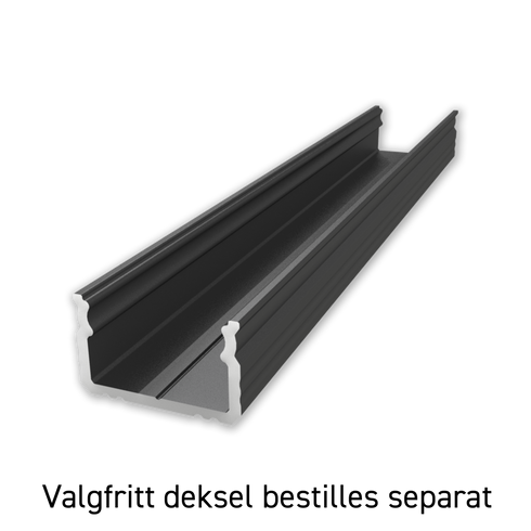ETLED STRIP PROFIL LAV SORT PÅVEGG H:10MM L:2020MM