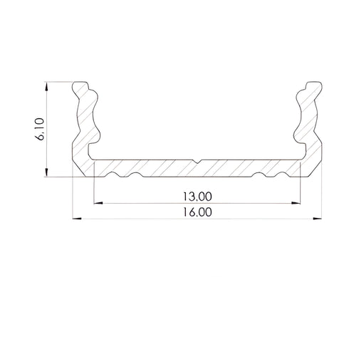 ETLED STRIP PROFIL X.LAV SORT PÅVEGG H:6MM L:2020MM