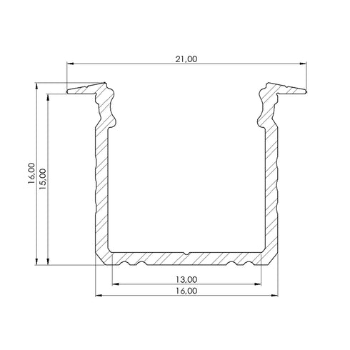 ETLED STRIP PROFIL HØY SORT INNFELT H:15MM L2020MM