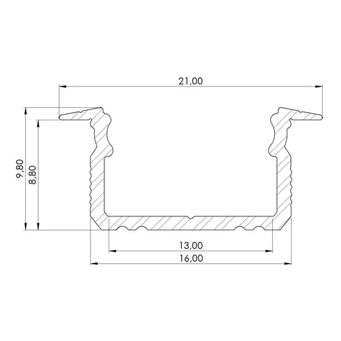 ETLED STRIP PROFIL HVIT INNFELT H:9MM L2020MM