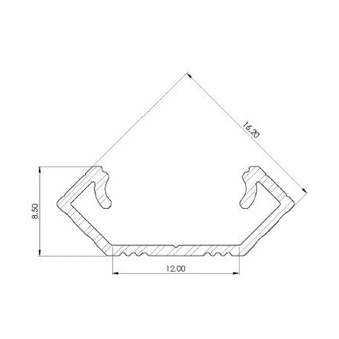 ETLED STRIP HJØRNEPROFIL HVIT PÅV. 45° H:9MM B:16MM L2020MM