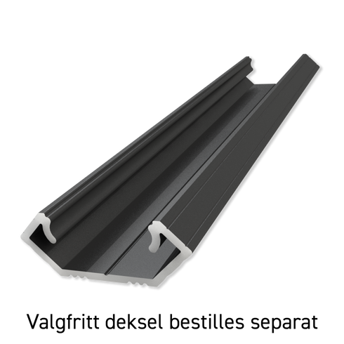 ETLED STRIP HJØRNEPROFIL SORT PÅV. 45° H:9MM B:16MM L2020MM