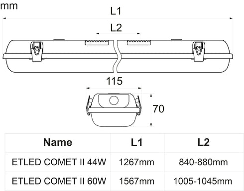ETLED COMET II 44W/840 IP65 5500LM 1267x70x115