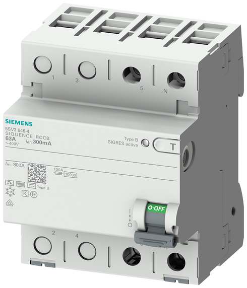 SIEMENS Jordfeilbryter type B - 5SV3324-4 - 40A - 30mA - 2-pol - Elbilgrossisten