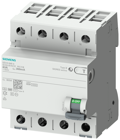 SIEMENS Jordfeilbryter type B - 5SV3344-4 - 40A - 30mA - 4-pol - Elbilgrossisten