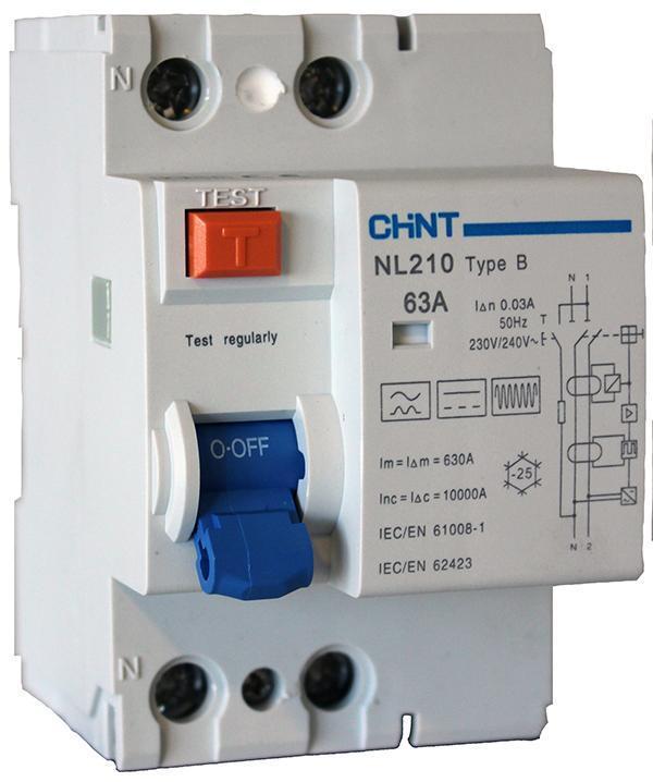 CHINT NL210 Earth-fault circuit breaker— Type B — 63A / 30mA — 1+N (2-Poles)