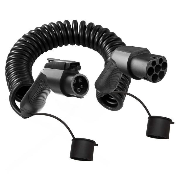 EBG — Type 2 til type 1 ladekabel — Spiralkabel — 32A/1-fase — 7,4 kW