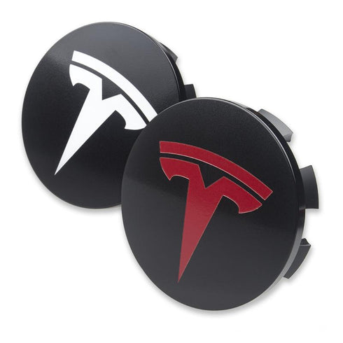 Hjulsenterkapsel - Wheel center hubs - Hvit & Rød - Front - Tesla Model S - Tesla Model X