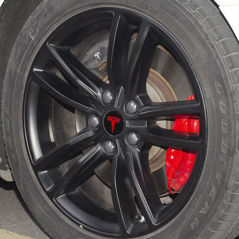 Hjulsenterkapsel - Wheel center hubs - Rød på bil - Tesla Model S - Tesla Model X