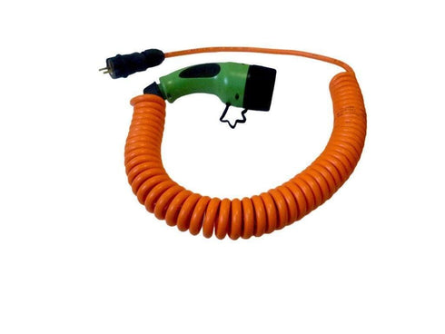 <b>METRON Voltorb - Schuko / Blå CEE til type 2 - justerbar ladekabel 6A/8A/10A/13A/16A - 1-fas</b> Schukostøpsel / 5 meter spiralkabel - Elbilgrossisten - 3