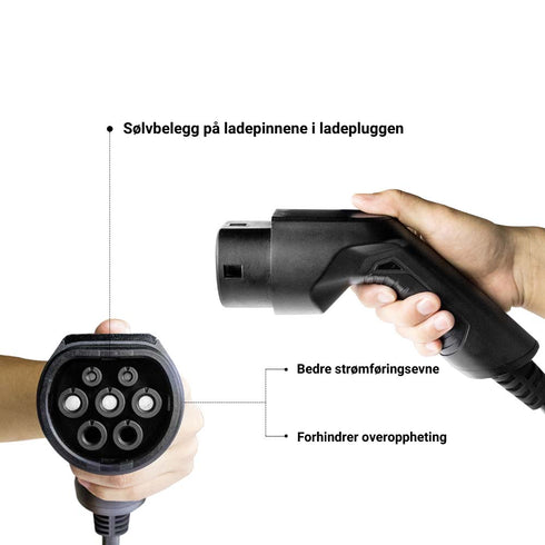 EBG - Type 2 til type 2 ladekabel - Spiralkabel - 32A/1-fase - 7,4 kW - Type 2 plugg