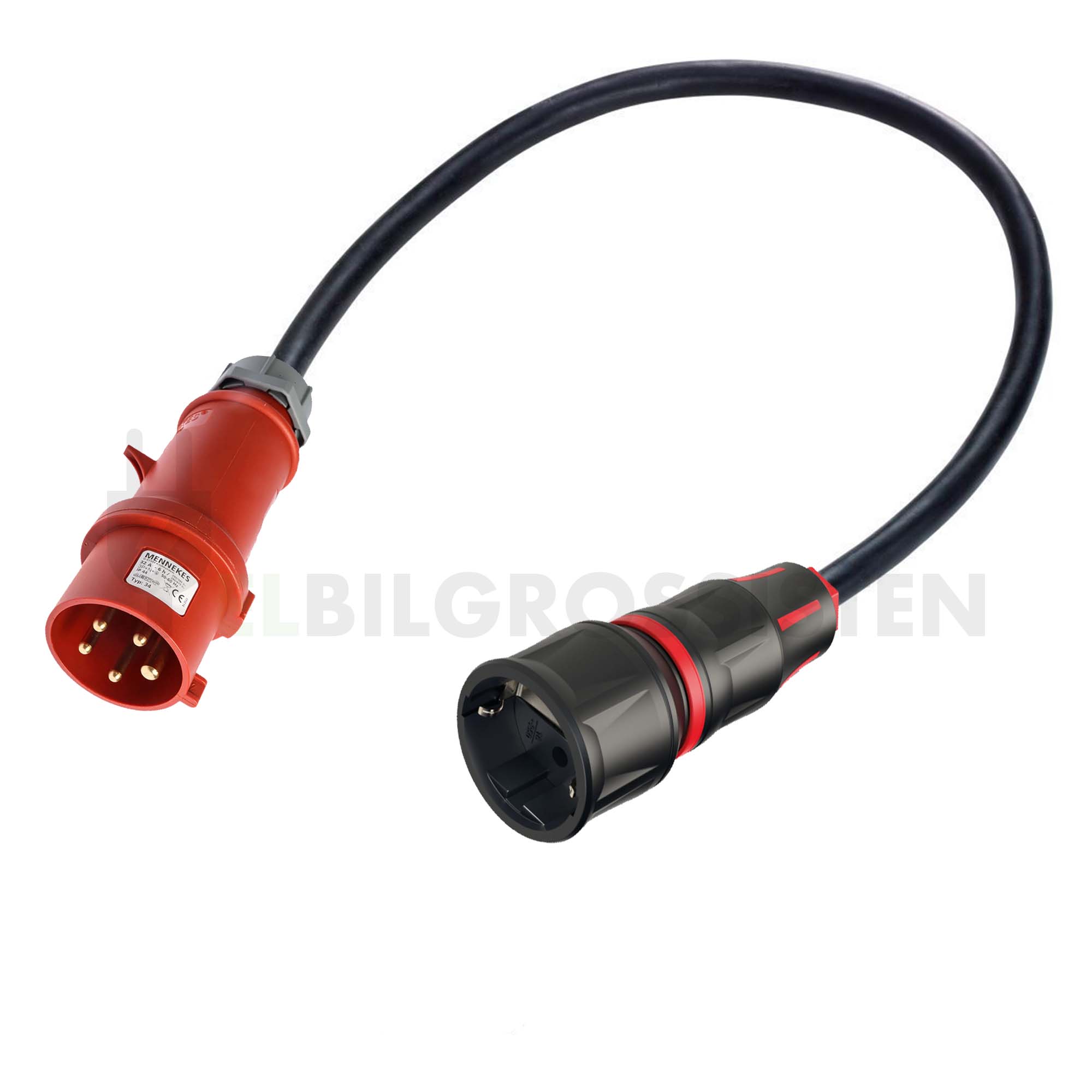 Adaptateur CEE plug femelle vers SCHUKO mâle 2P+T 16A 250V IP44 IEC-60309  cable 30cm câble 1m - Cablematic